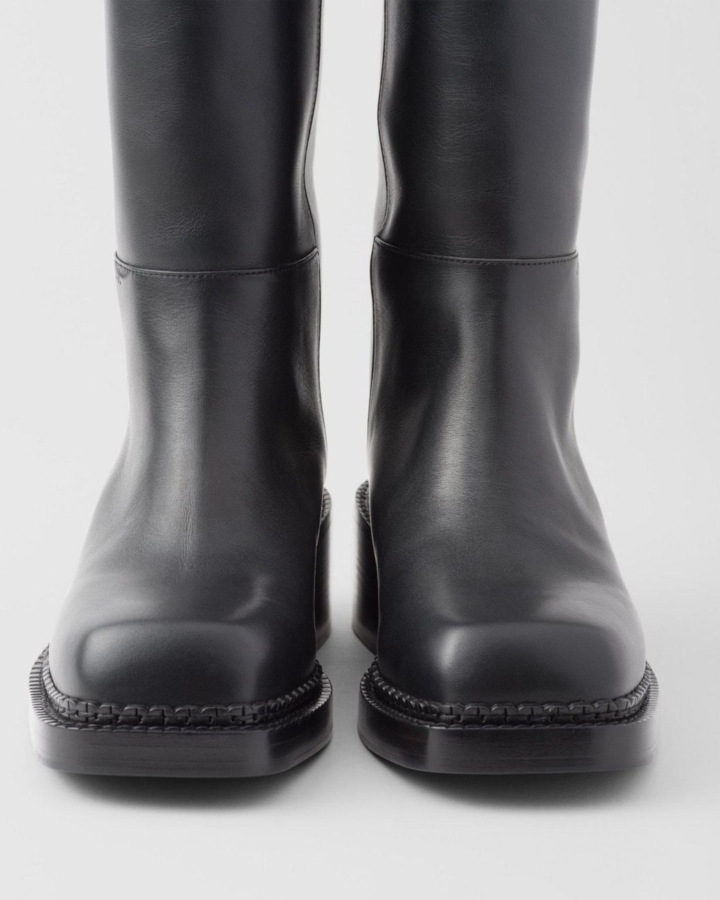 Prada Black Square-Toe Knee-High Boots