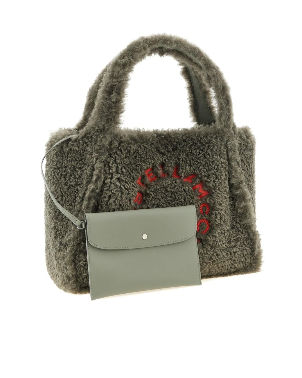 Stella McCartney Green Stella Logo Embroidered Shearling Tote Bag