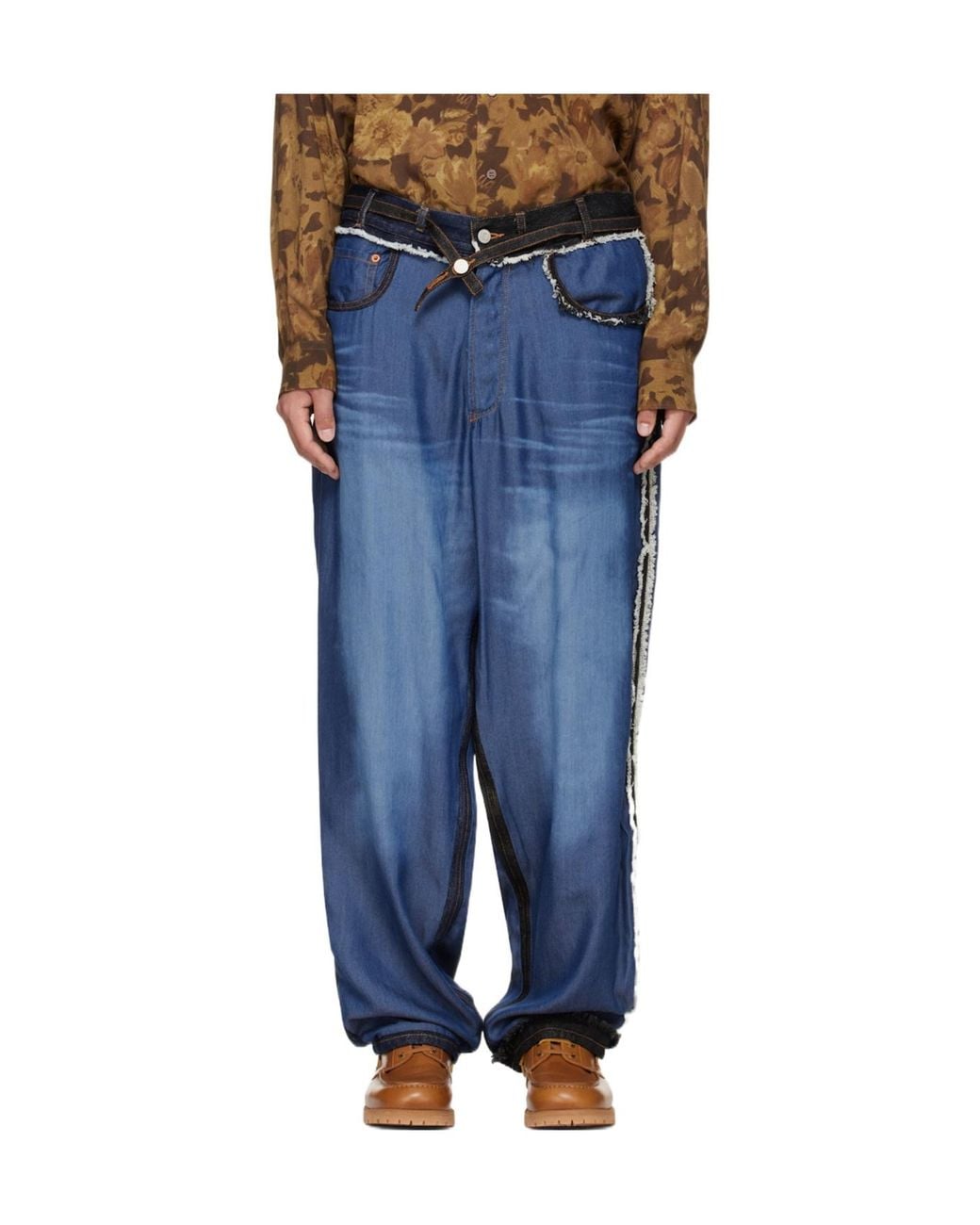 Magliano Blue Stormy Raw-Edge Panelled Jeans for men