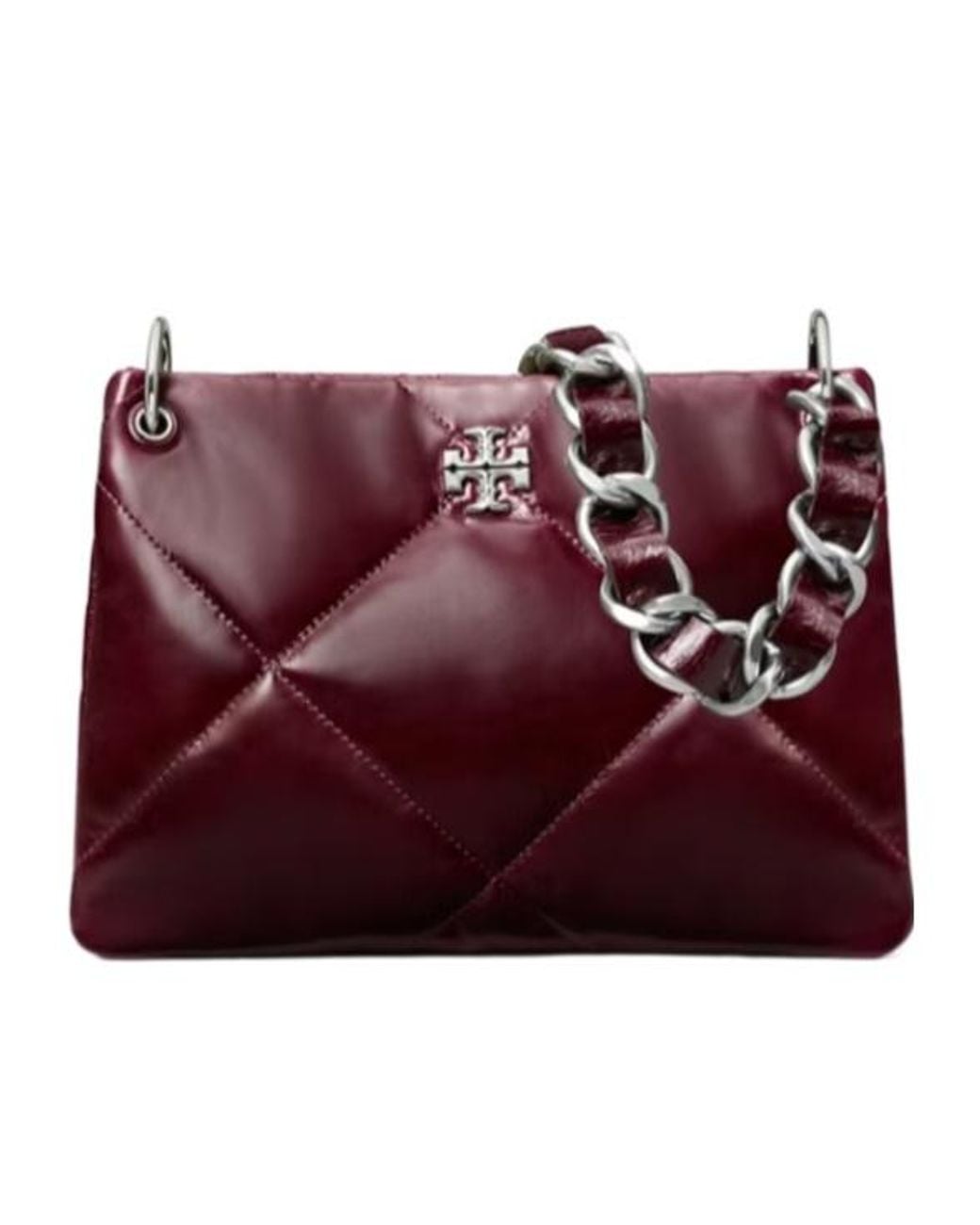 Tory Burch Red Small Kira Diamond Quilt Distressed Shoulder Bag