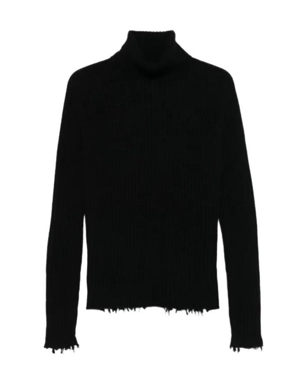 Uma Wang Black Ribbed Frayed-Edge Sweater