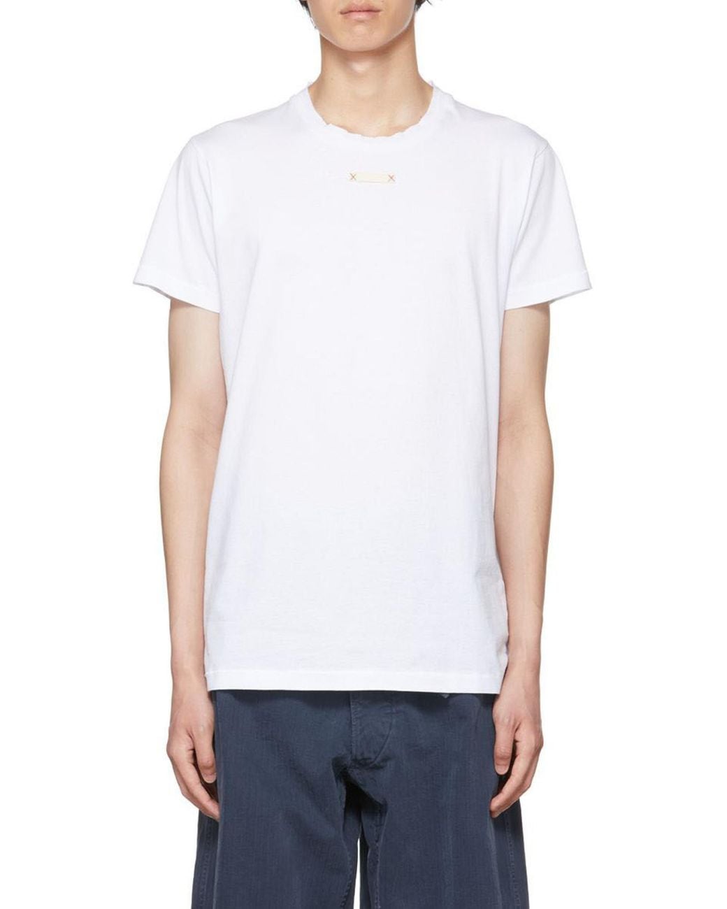 Maison Margiela White Patch Detailed Crewneck T-Shirt for men