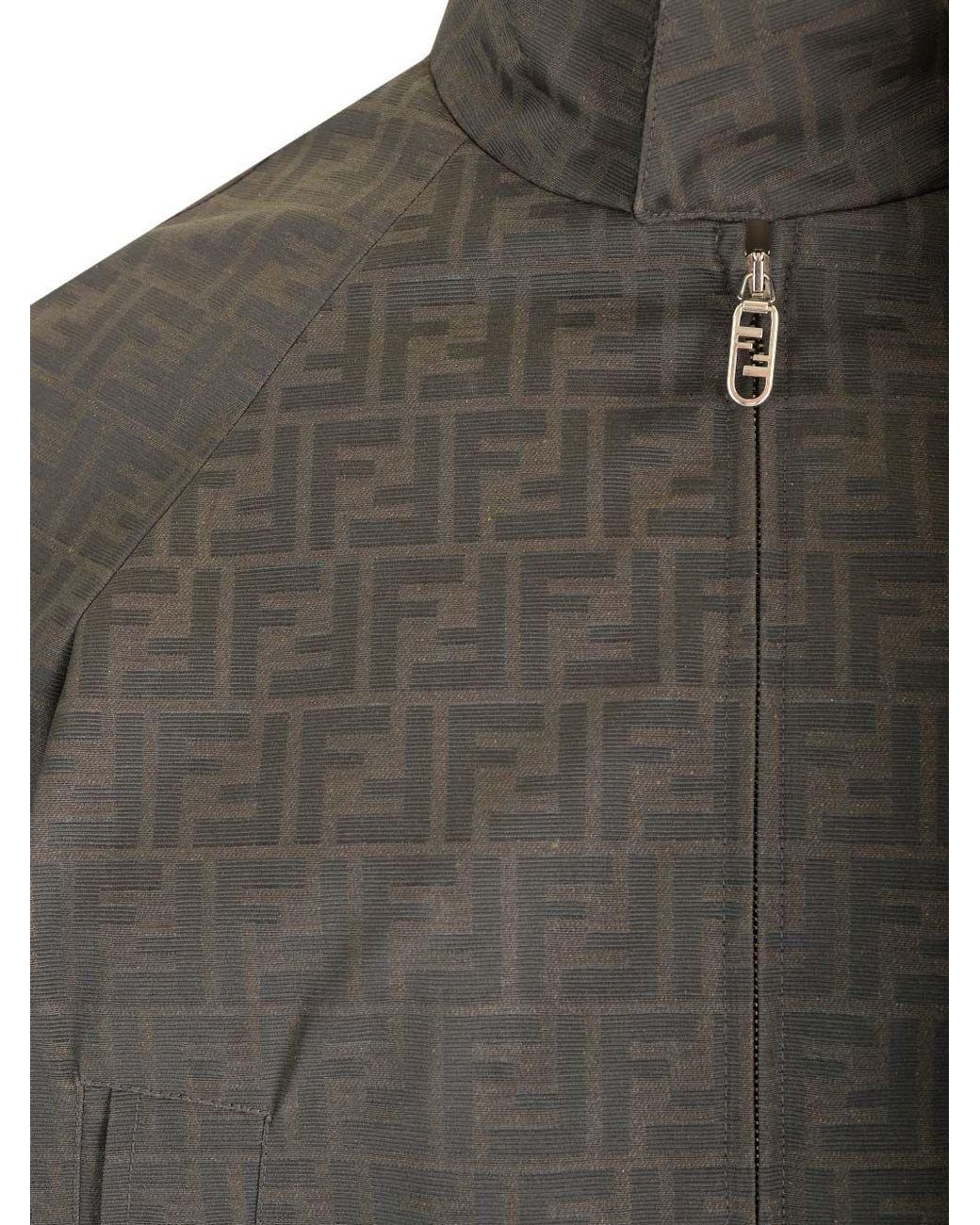 Fendi Gray Monogrammed Zip-Up Jacket for men