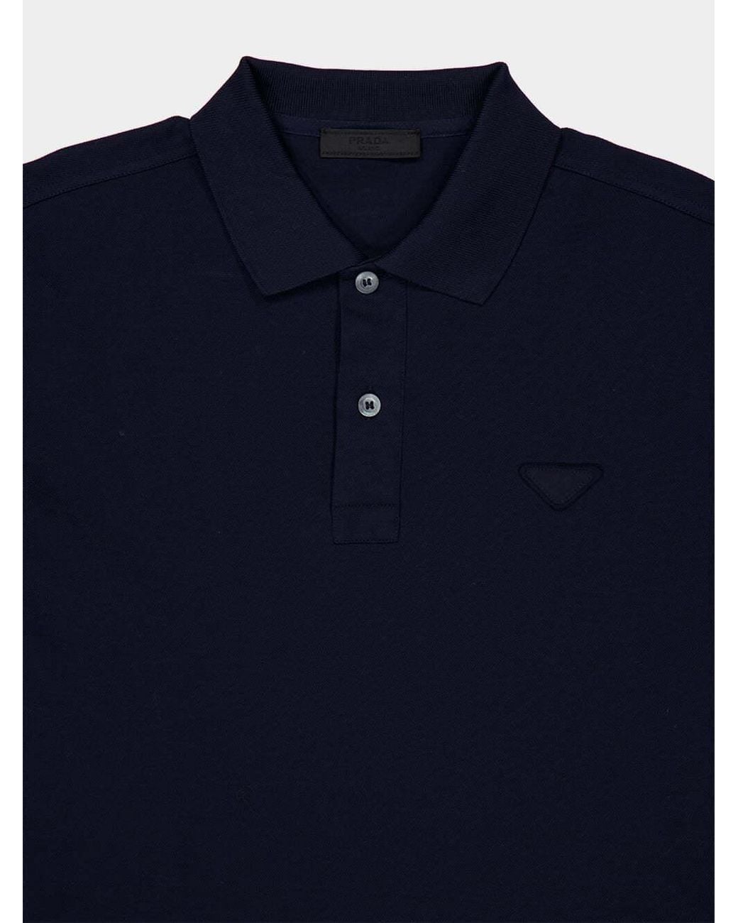 Prada Blue Triangle-Patch Short-Sleeved Polo Shirt for men