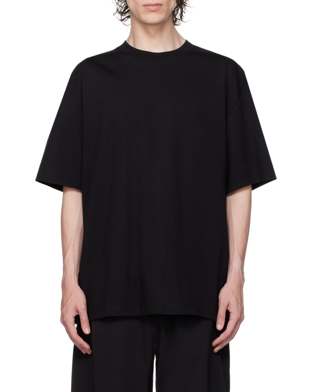 Studio Nicholson Black Lay Logo Printed Crewneck T-Shirt for men