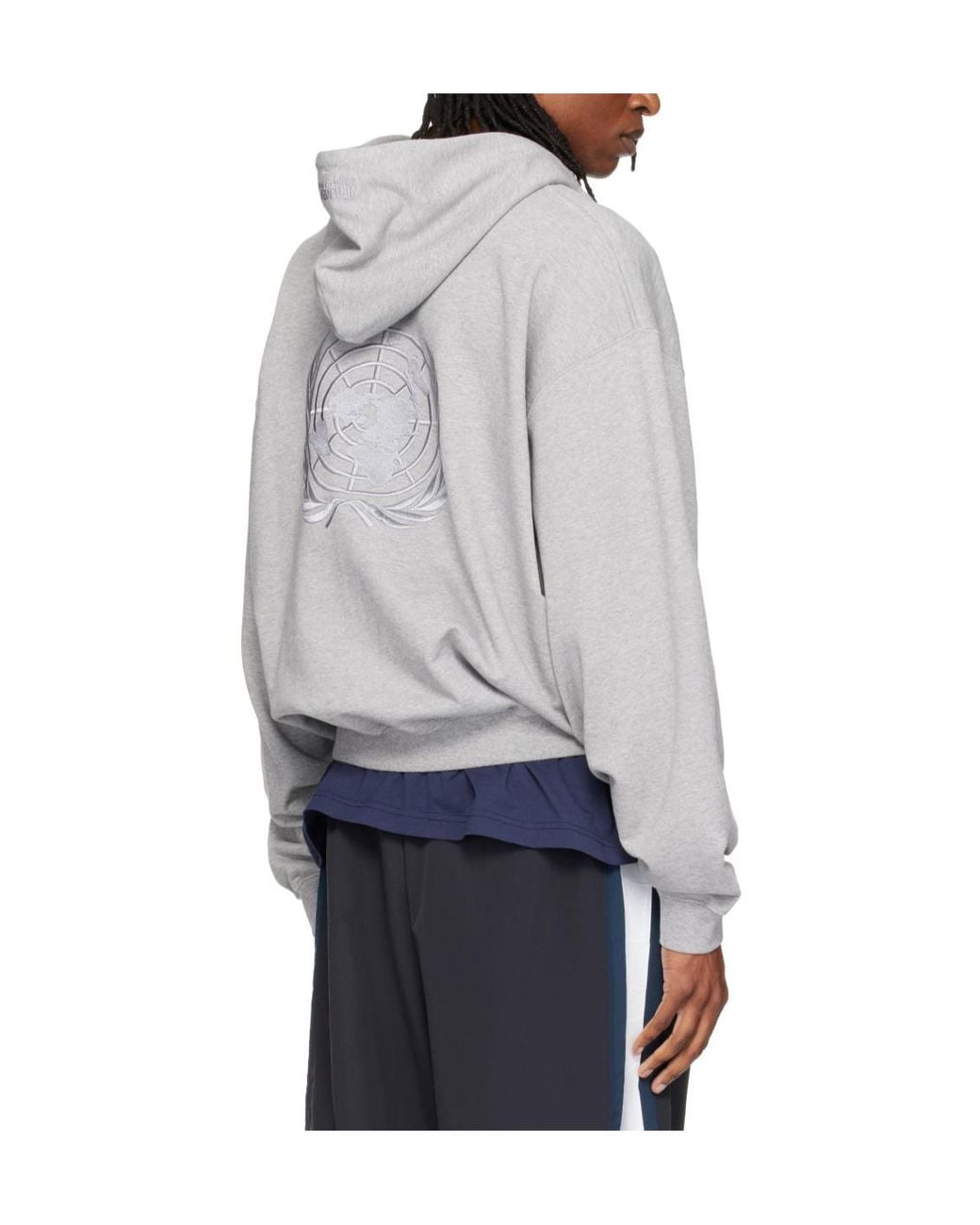 Vetements Gray Embroidered Zip-Up Hoodie for men