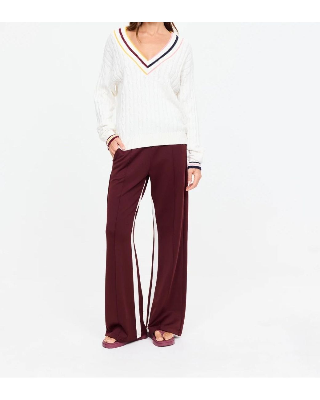The Upside White Josette V-Neck Knitted Sweater