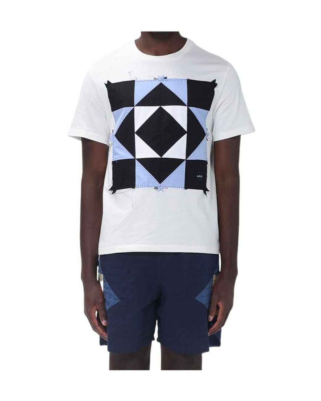A.P.C. Blue Patchwork-Detail T-Shirt for men