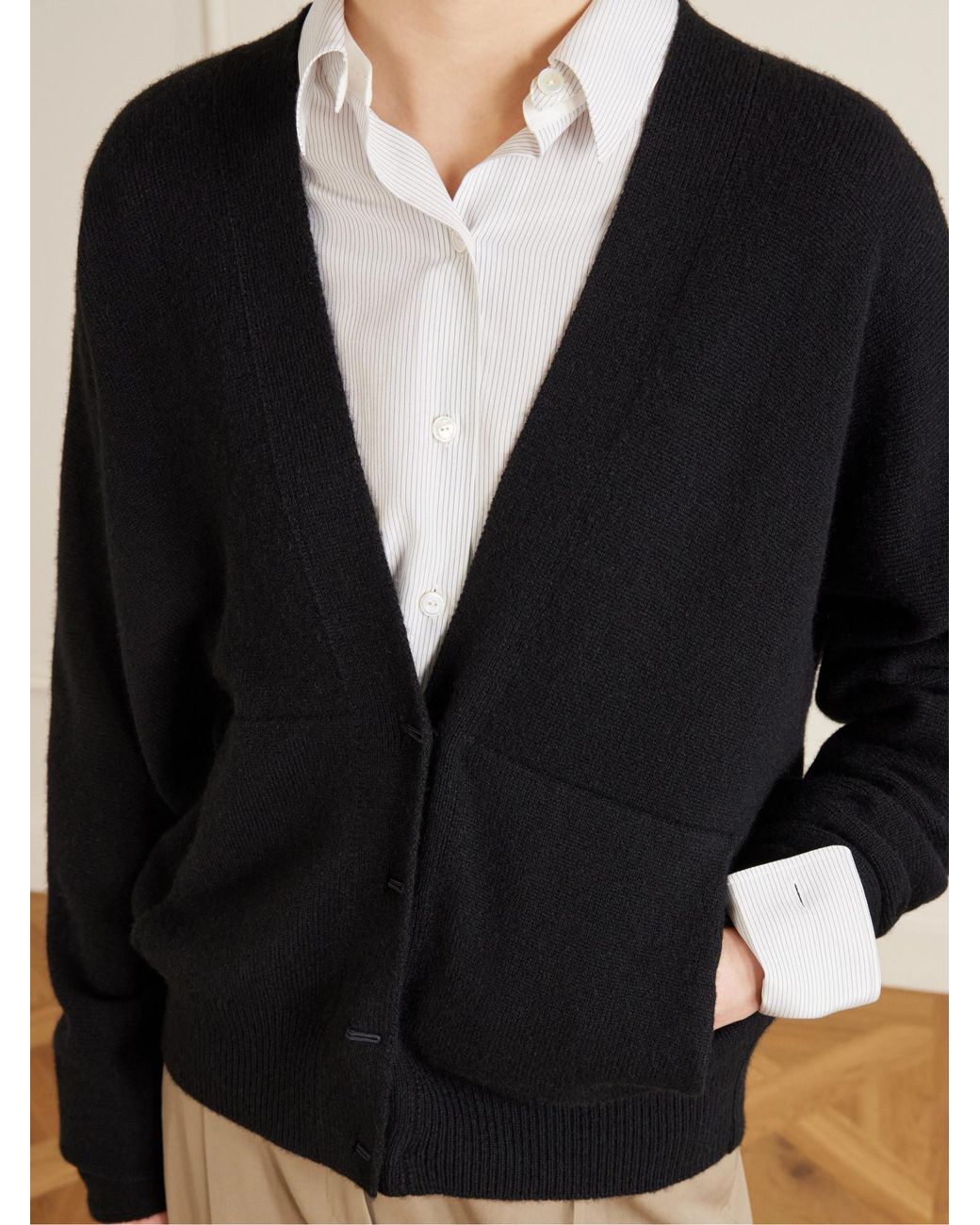 The Row Black Pocket V-Neck Cardigan