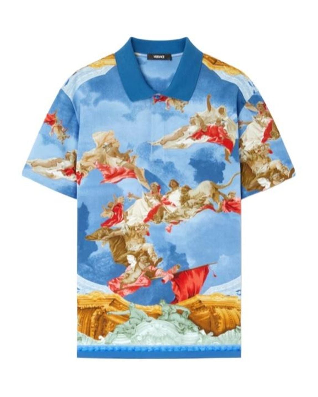 Versace Blue Pattern-Printed Polo Shirt for men