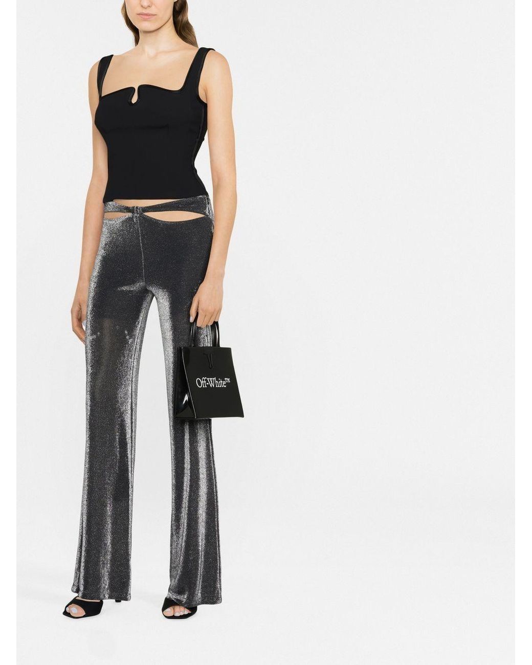 ROTATE BIRGER CHRISTENSEN Black Cut-Out Wide-Leg Pants