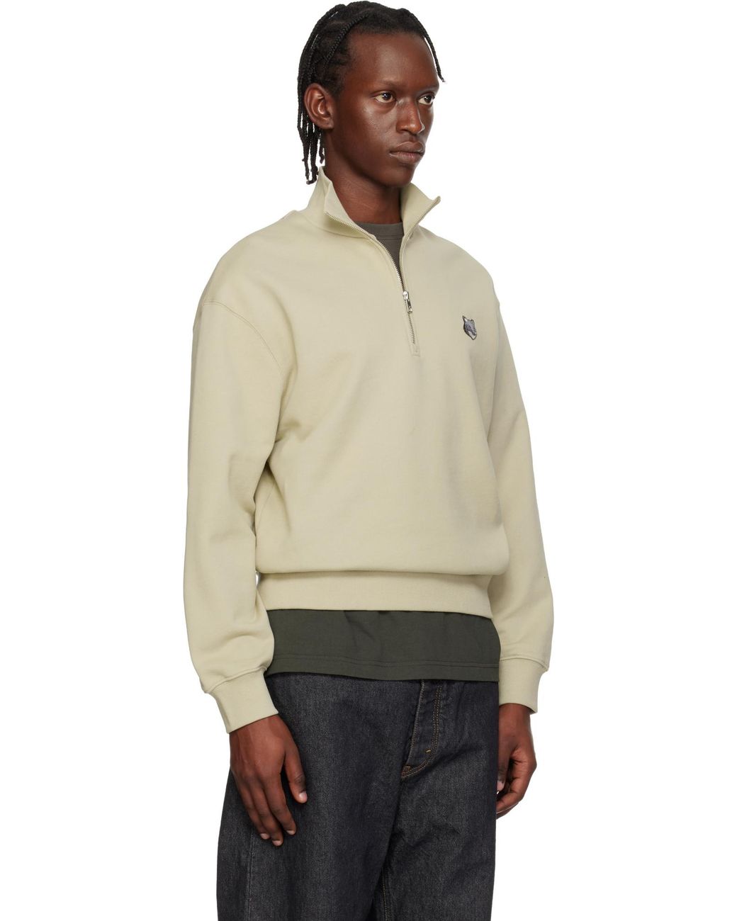Maison Kitsuné Natural Maison Kitsuné Fox Head Half-Zip Sweatshirt for men