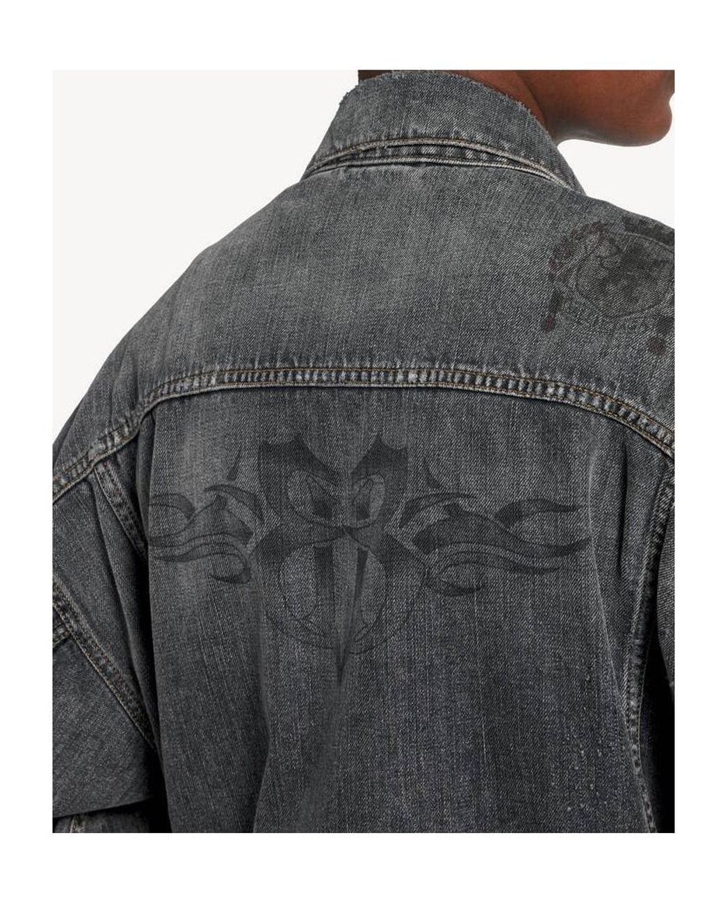Balenciaga Gray Graffiti Denim Jacket for men