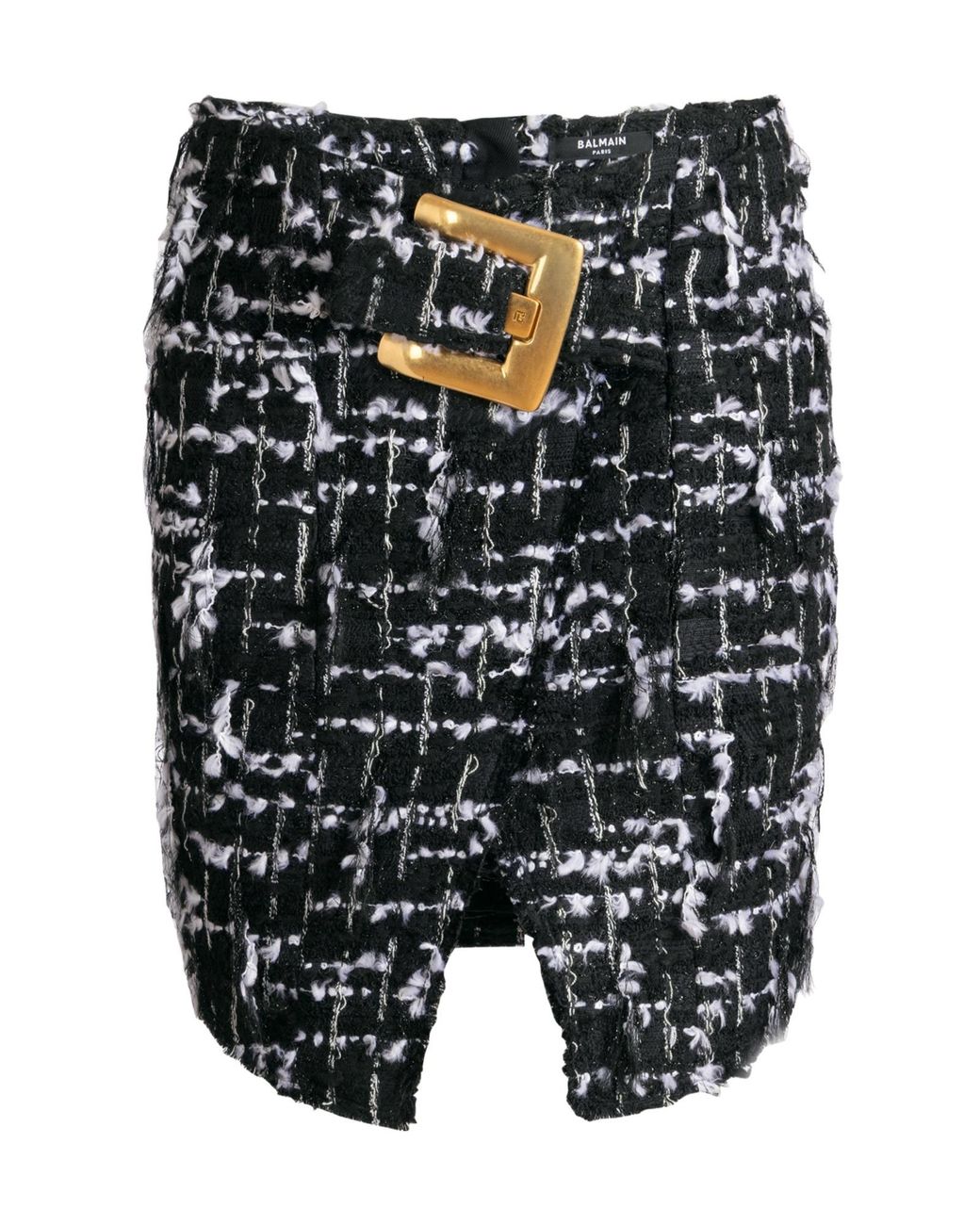 Balmain Black Belted Fringed Tweed Skirt