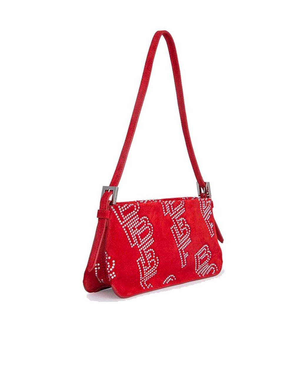 By Far Red Dulce Embellished Zipped Shoulder Bag