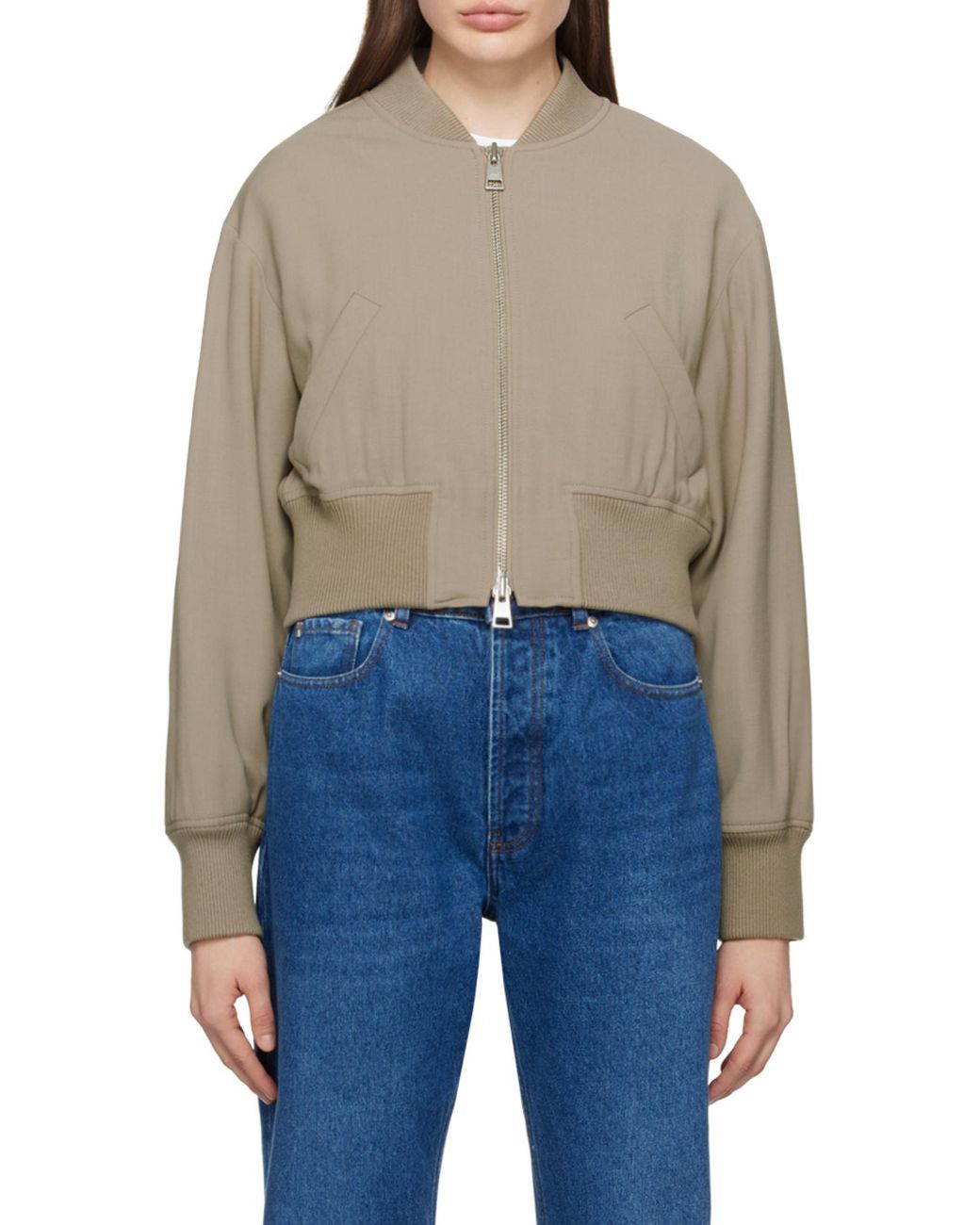 AMI Natural Zip-Up Padded Bomber Jacket