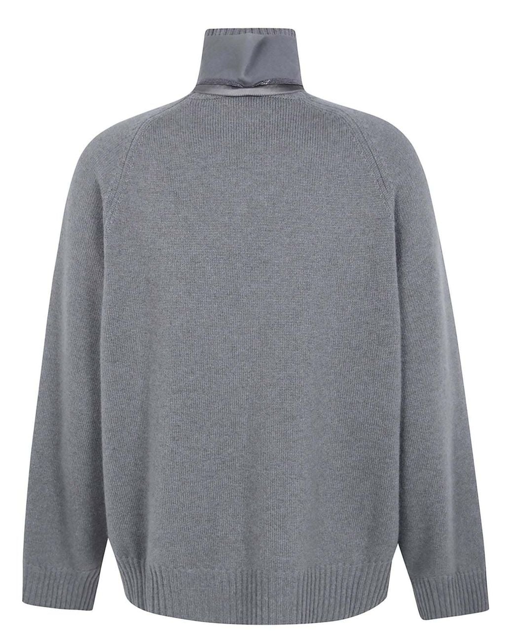 Brunello Cucinelli Gray Roll-Neck Raglan-Sleeve Sweater