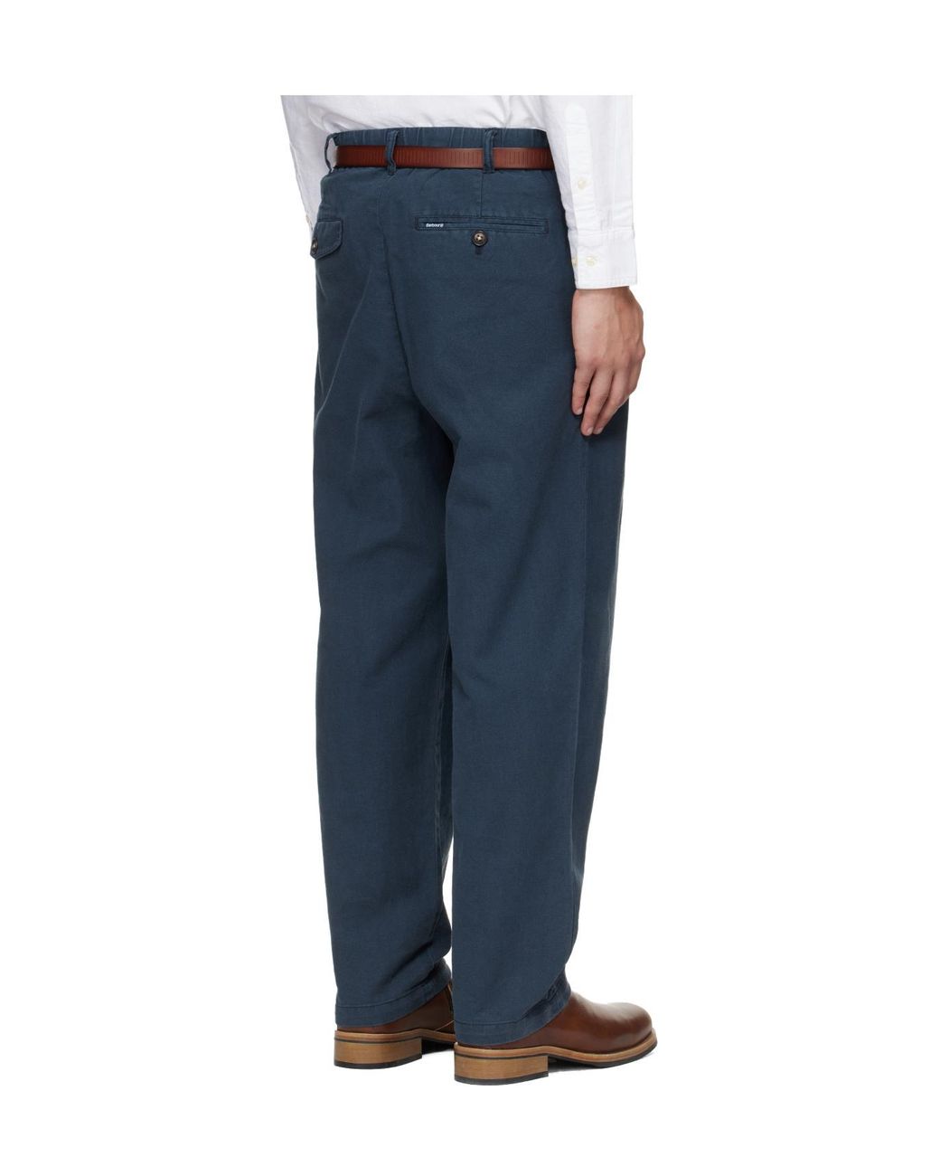 Barbour Blue Cotton Linen Relaxed Trouser for men