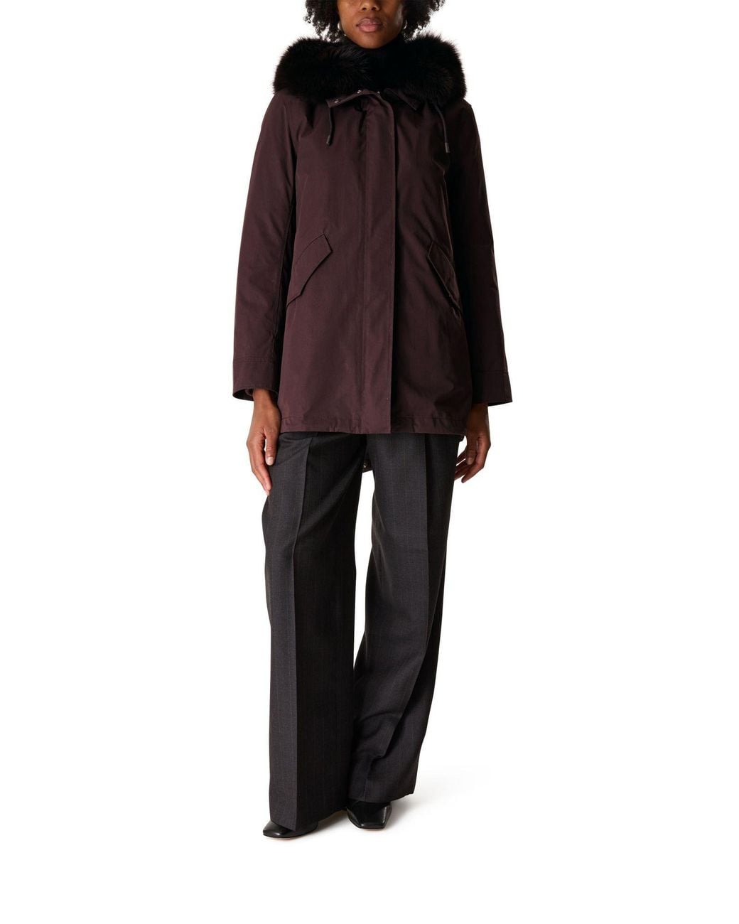 Yves Salomon Purple Long Parka With Pockets