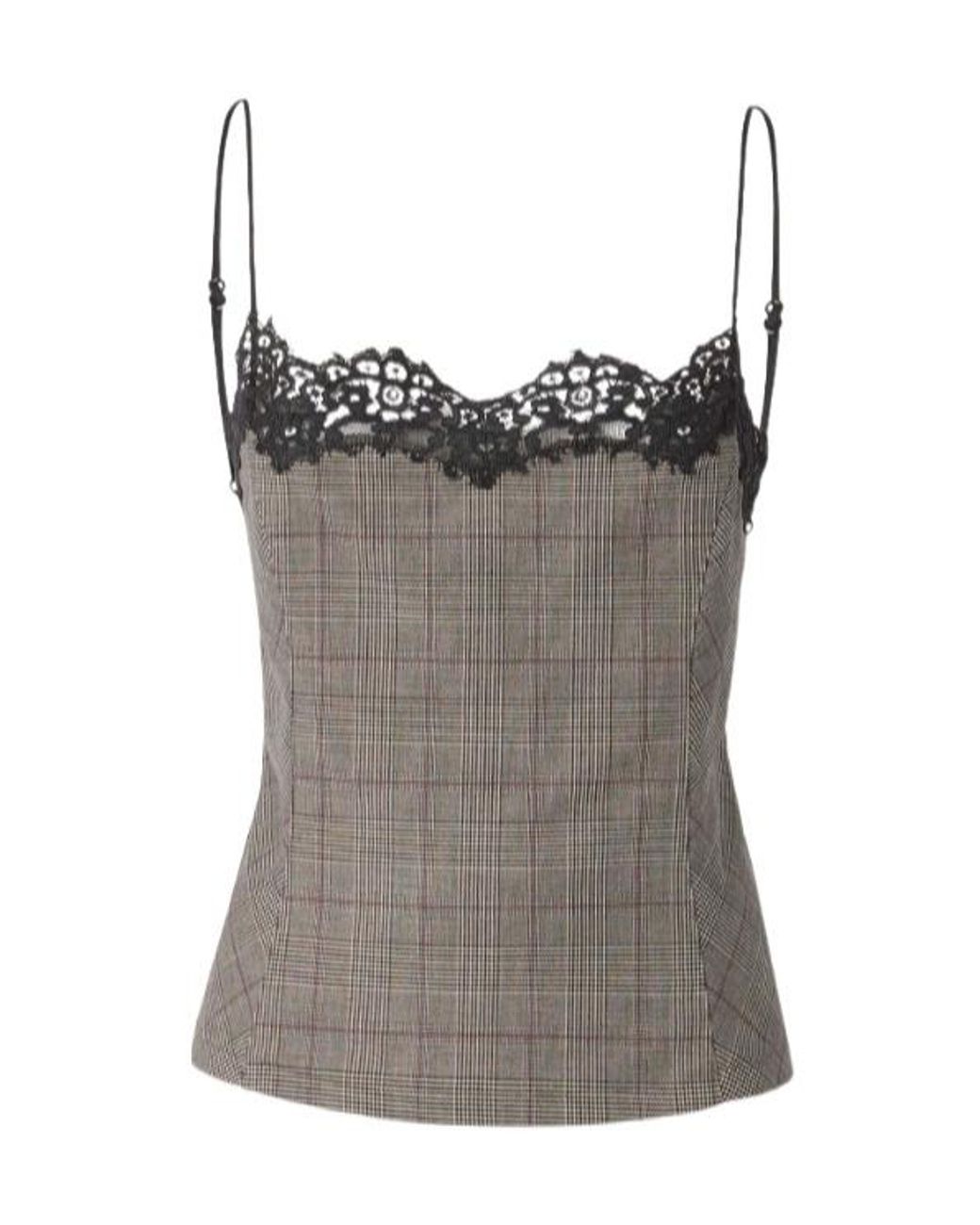 Pinko Brown Check Top With Lace