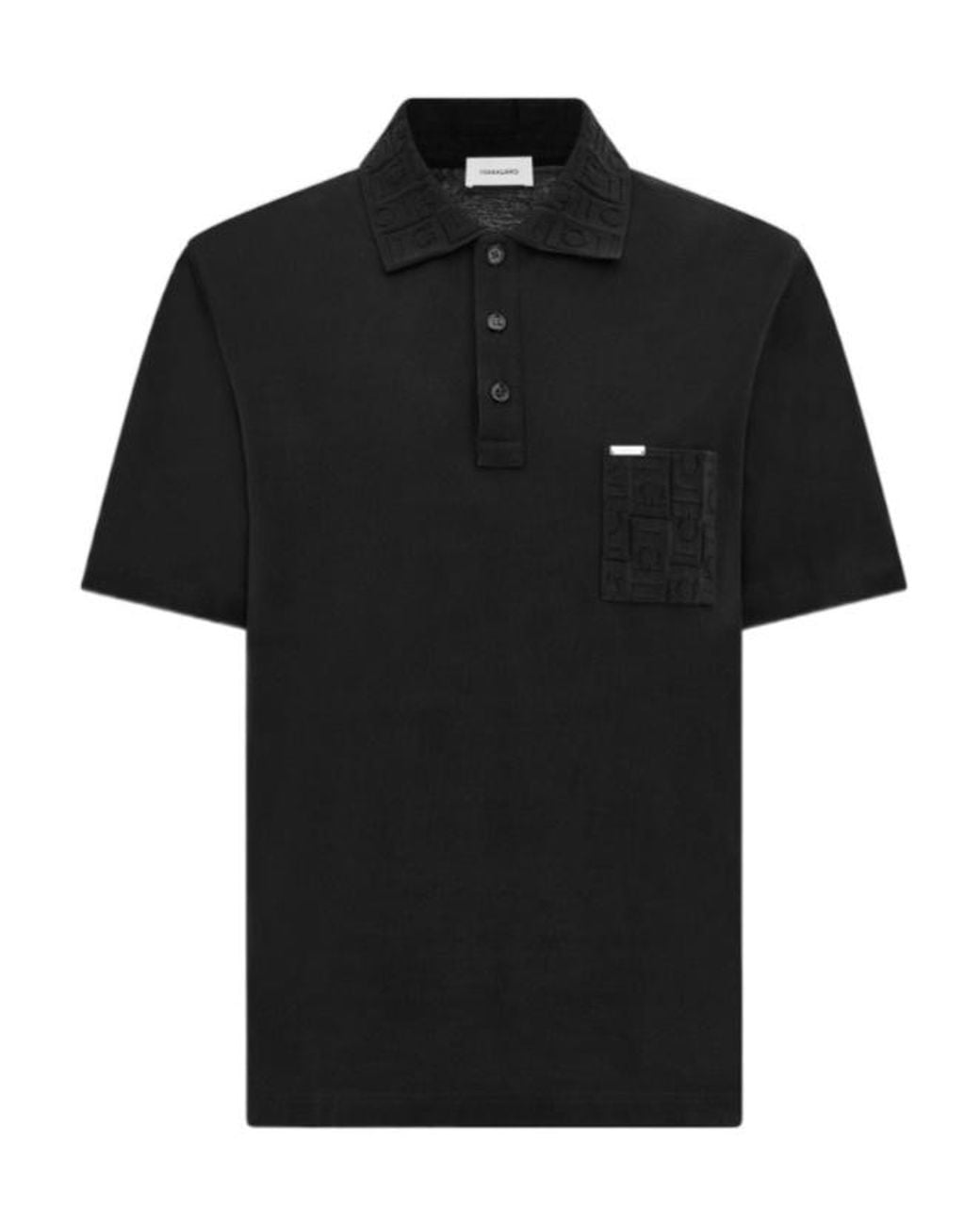 Ferragamo Black V-Neck Polo With Jacquard Pocket Detail for men