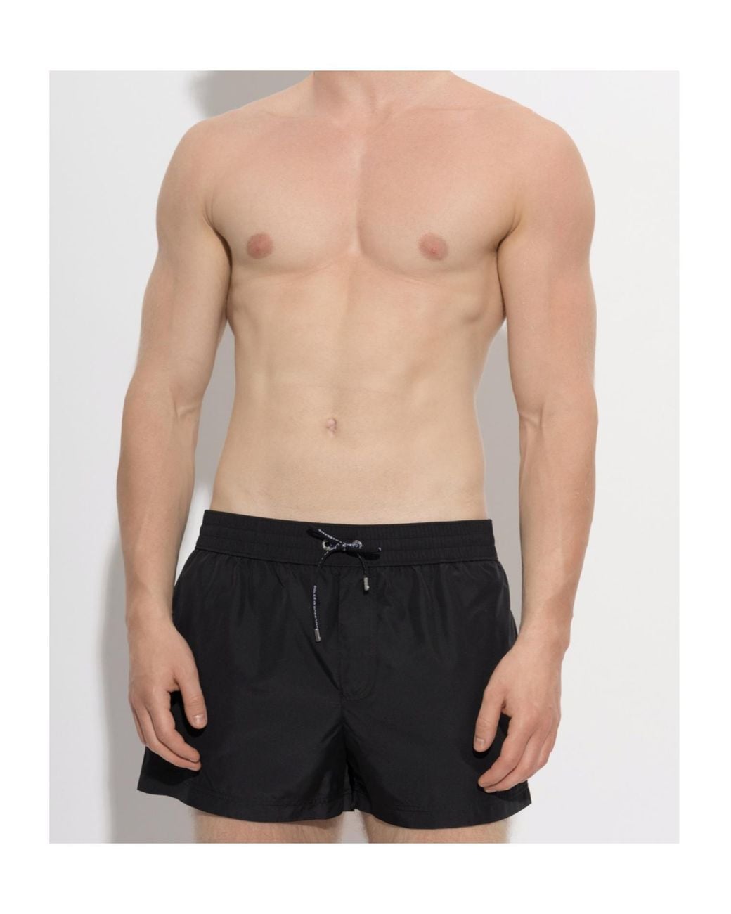 Dolce & Gabbana Black Logo Patch Drawstring Swim Shorts for men