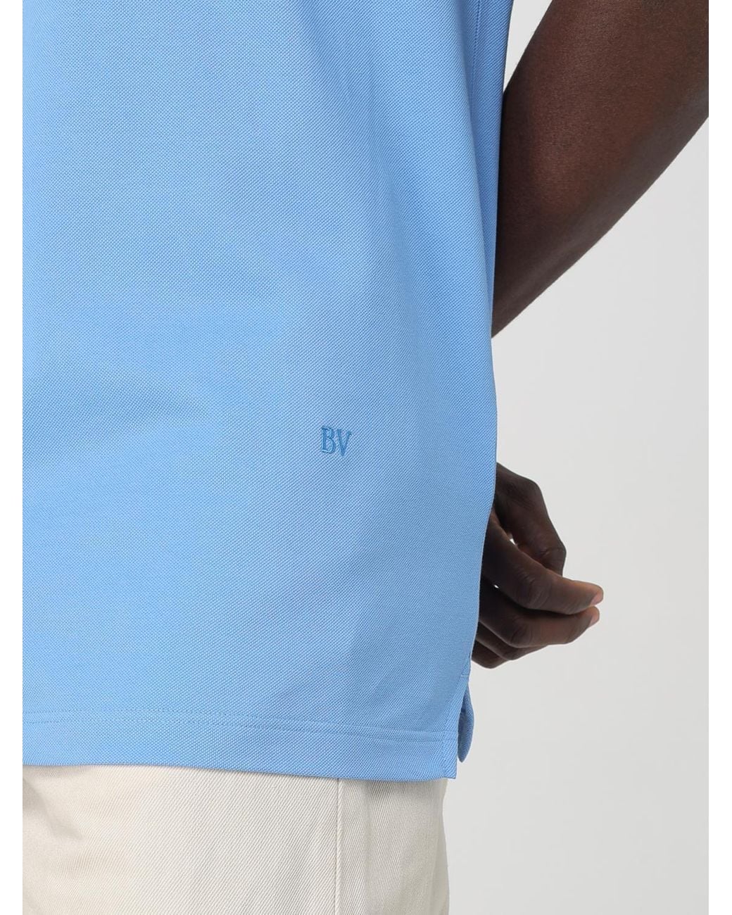 Bottega Veneta Blue Logo Embroidered Short Sleeved Polo Shirt for men