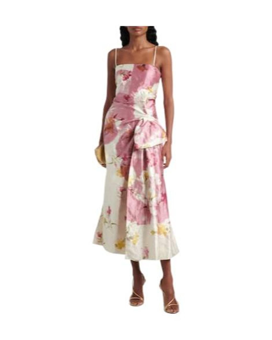 Erdem Pink Floral Gathered Midi Dress