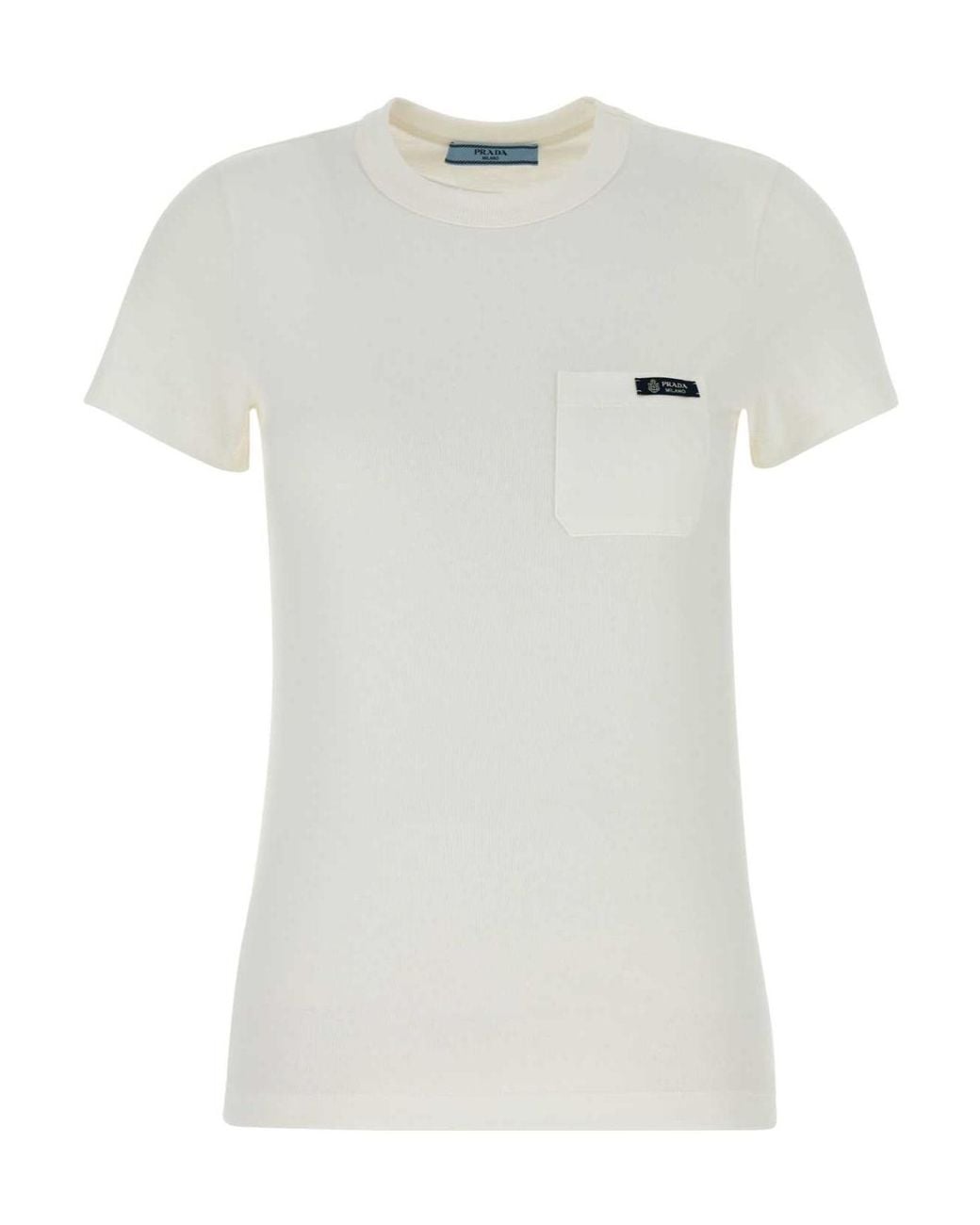 Prada White Logo-Patch Crewneck T-Shirt