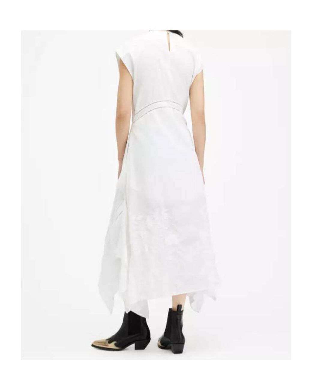 AllSaints White Gianna Embroidered Midi Dress