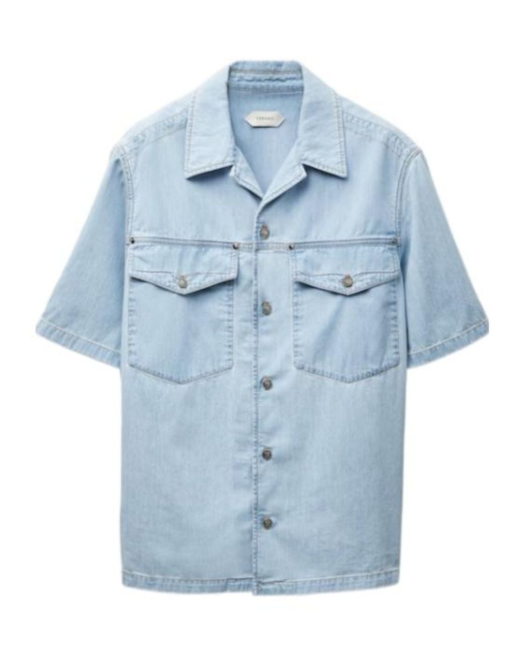Versace Blue Western Denim Short Sleeved Shirt for men