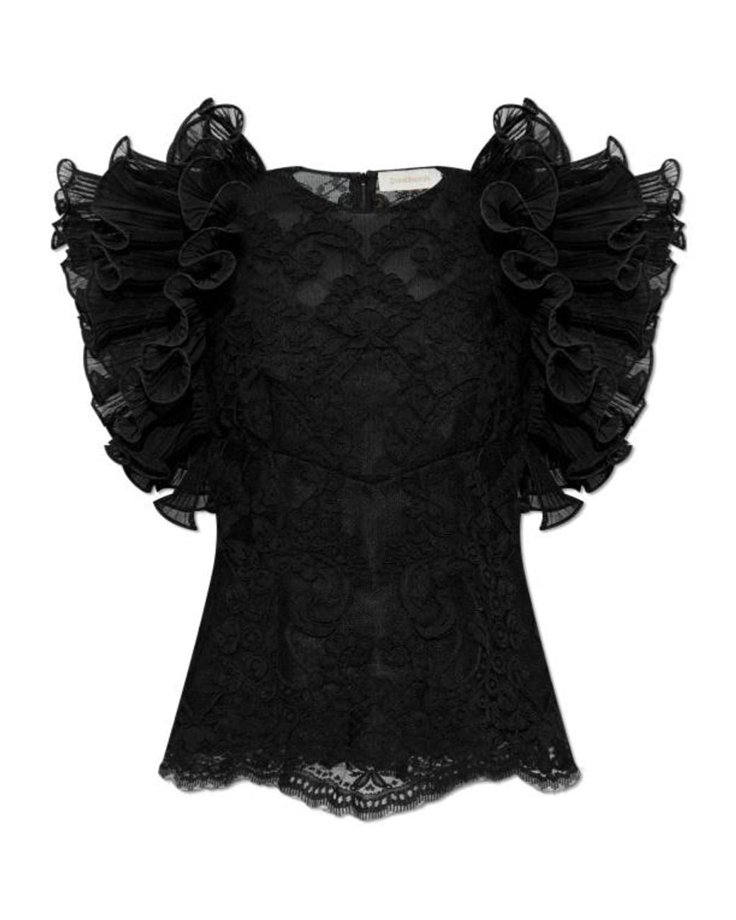Zimmermann Black Ruffled Lace Top