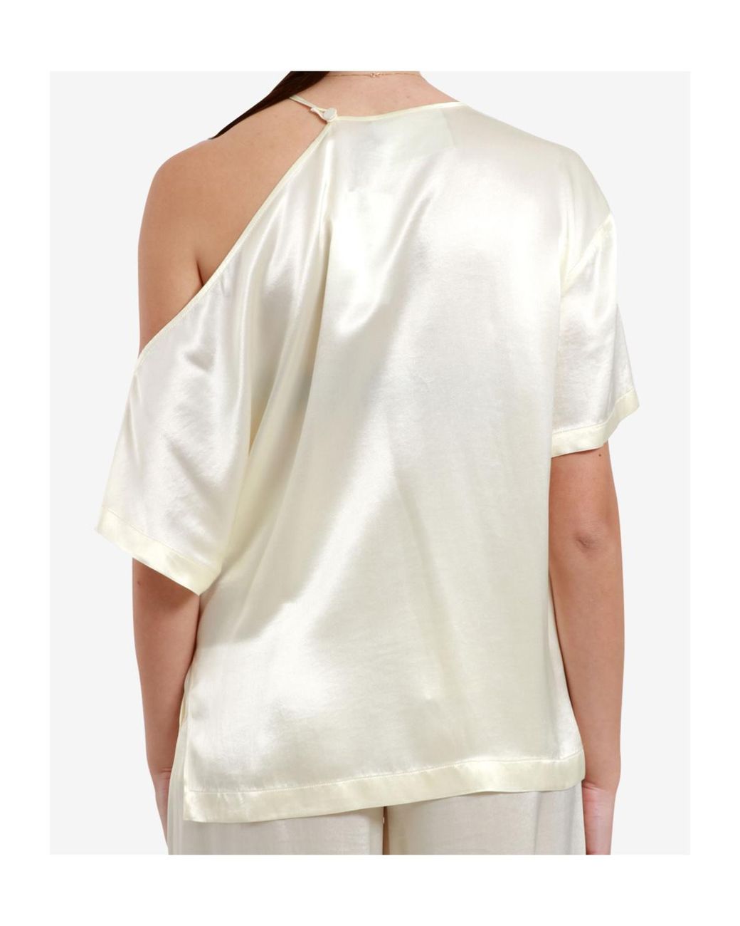 Erika Cavallini Semi Couture White Asymmetrical Shoulder Blouse