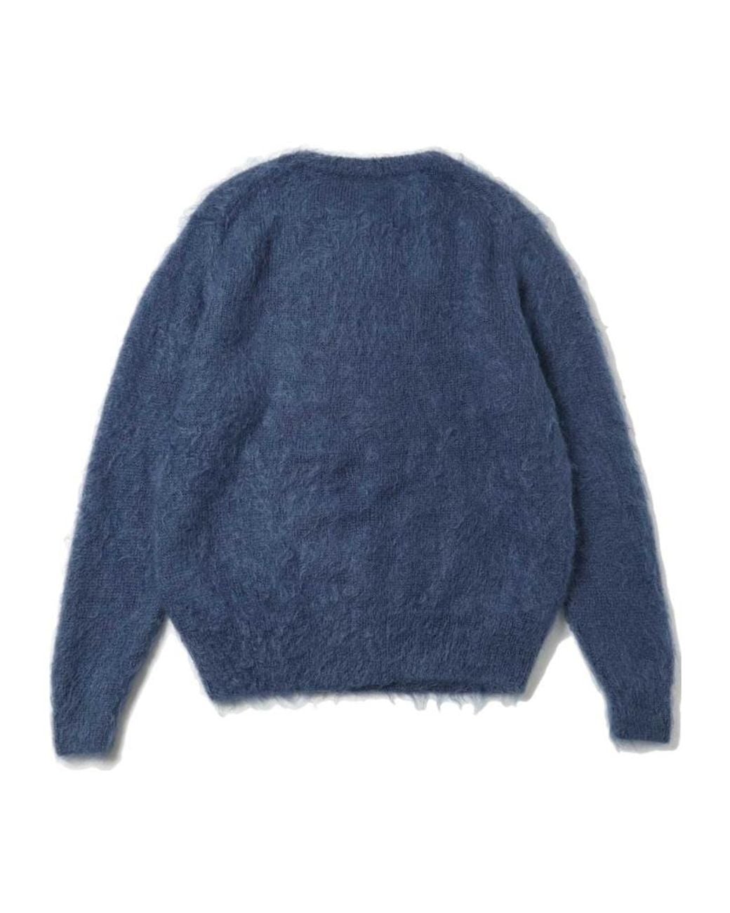 Auralee Blue Long-Sleeved Crew-Neck Sweater for men