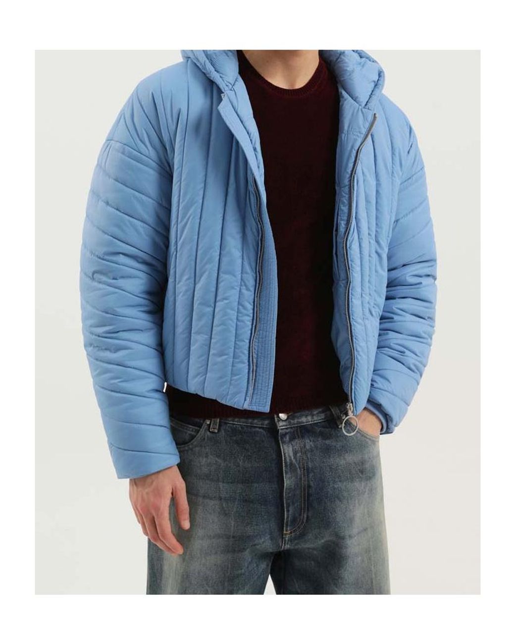 1989 STUDIO Blue Quilted Hooded Coat for men