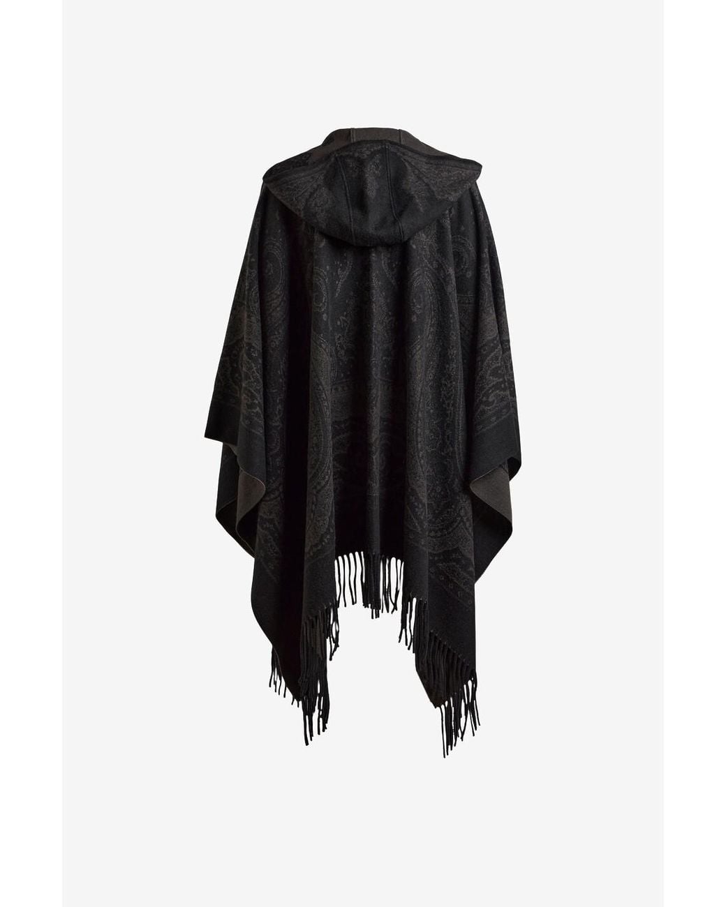 Etro Black Paisley-Print Hooded Poncho
