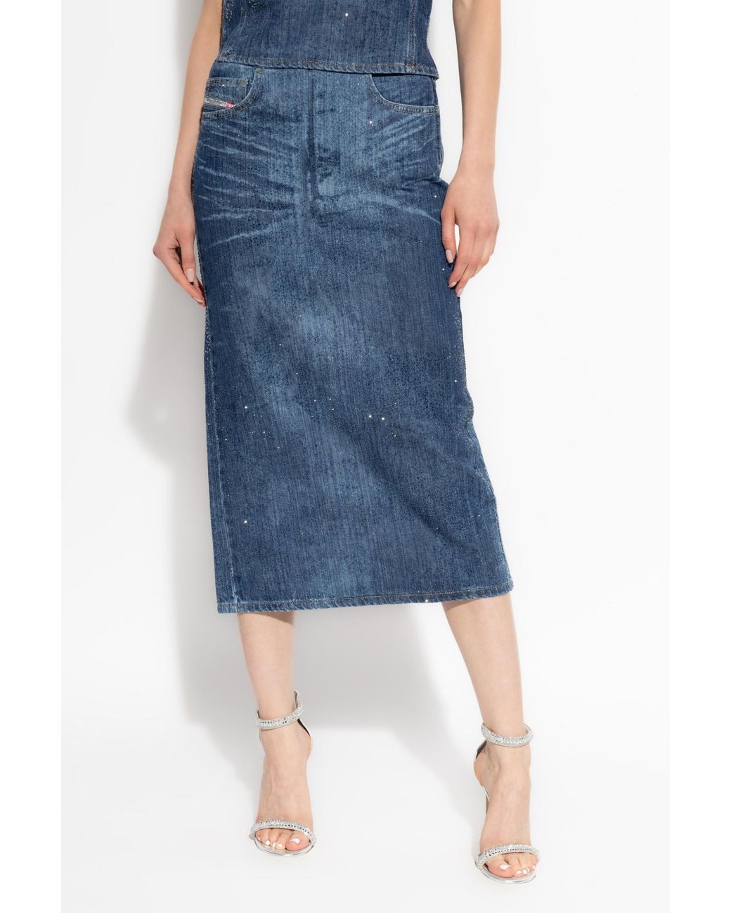 DIESEL Blue De-Pra-S3 Denim Midi Skirt