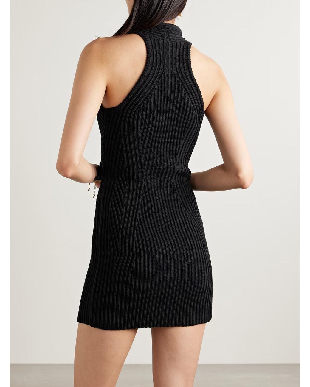 Cult Gaia Black Vivienne Openwork Ribbed Mini Dress
