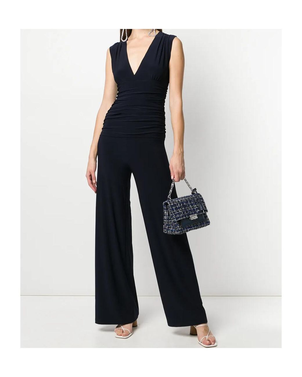 Norma Kamali Blue Ruched Wide-Leg Jumpsuit