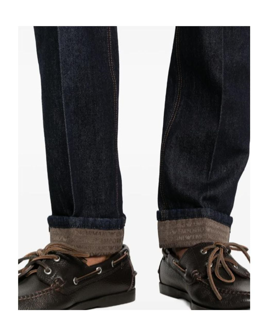 Emporio Armani Blue Pressed-Crease Turn-Up Jeans for men