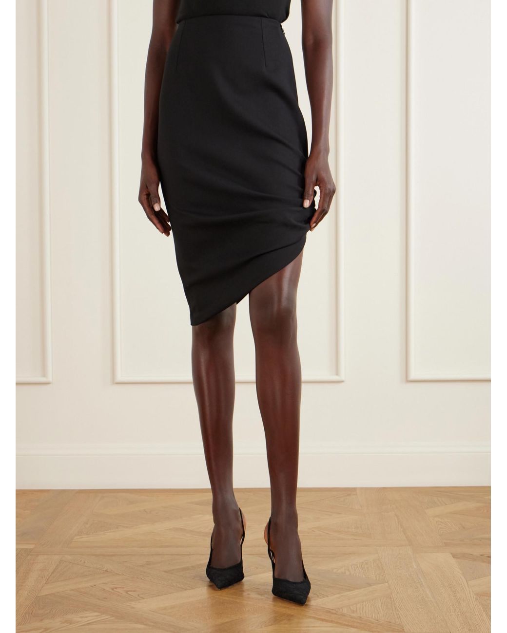 Carolina Herrera Blue Asymmetrical Stretch-Wool Midi Skirt