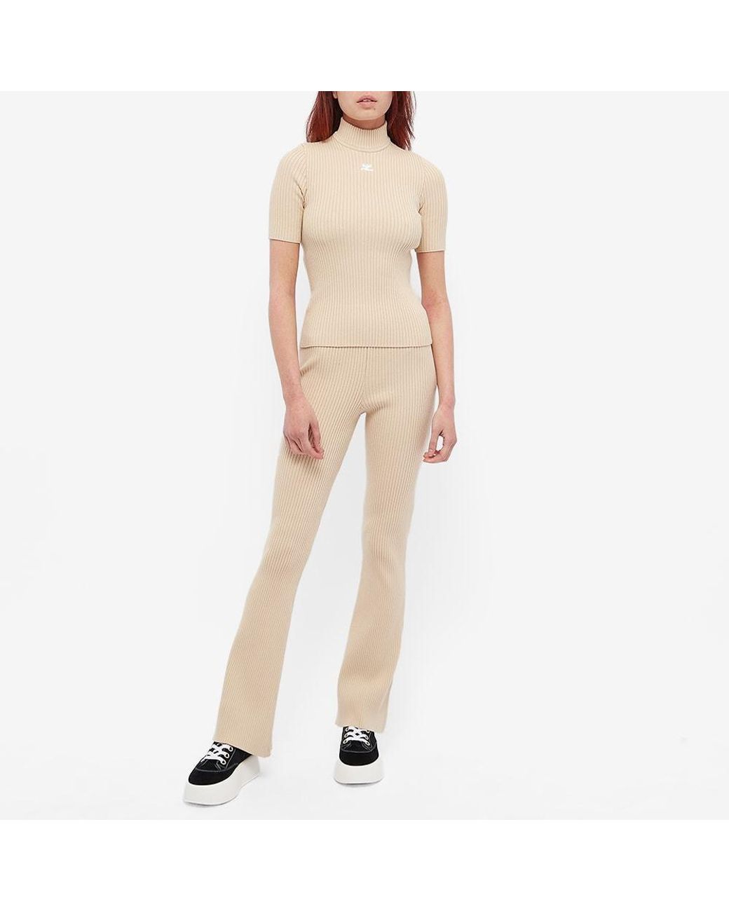 Courreges Natural Short-Sleeved Ribbed Turtleneck Sweater