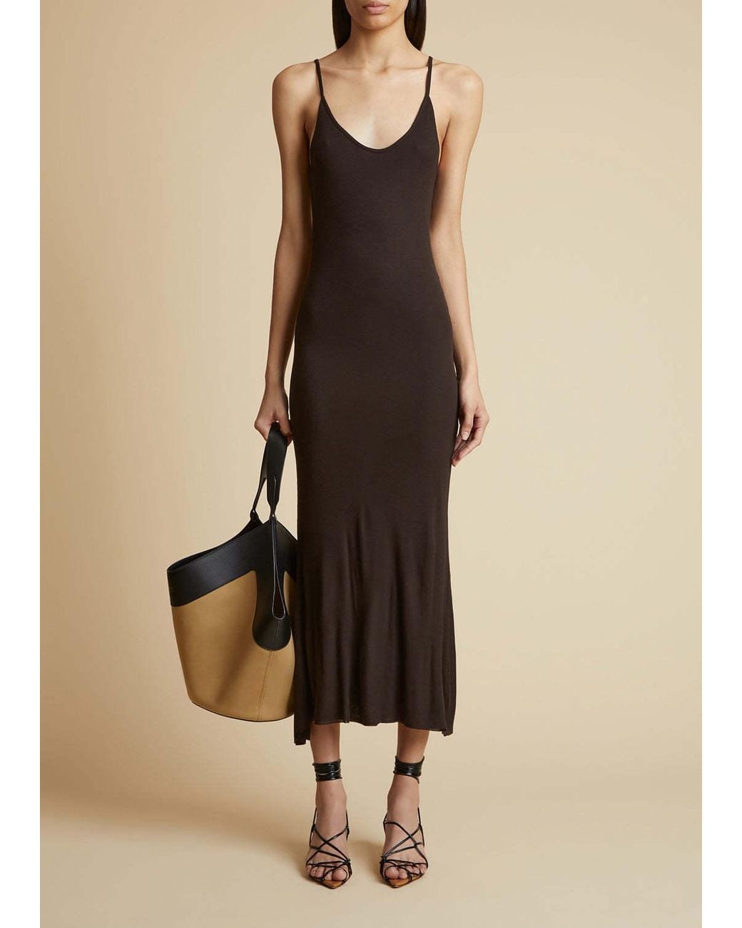 Khaite Brown Leesal Sleeveless Midi Dress