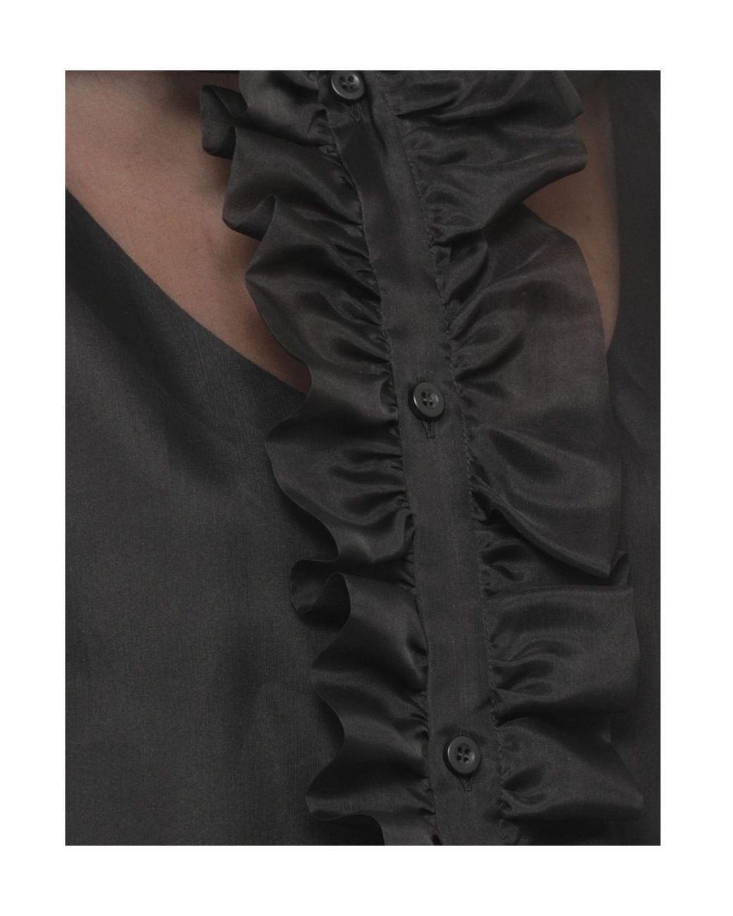 D.exterior Gray Ruffled Sheer Button-Up Top