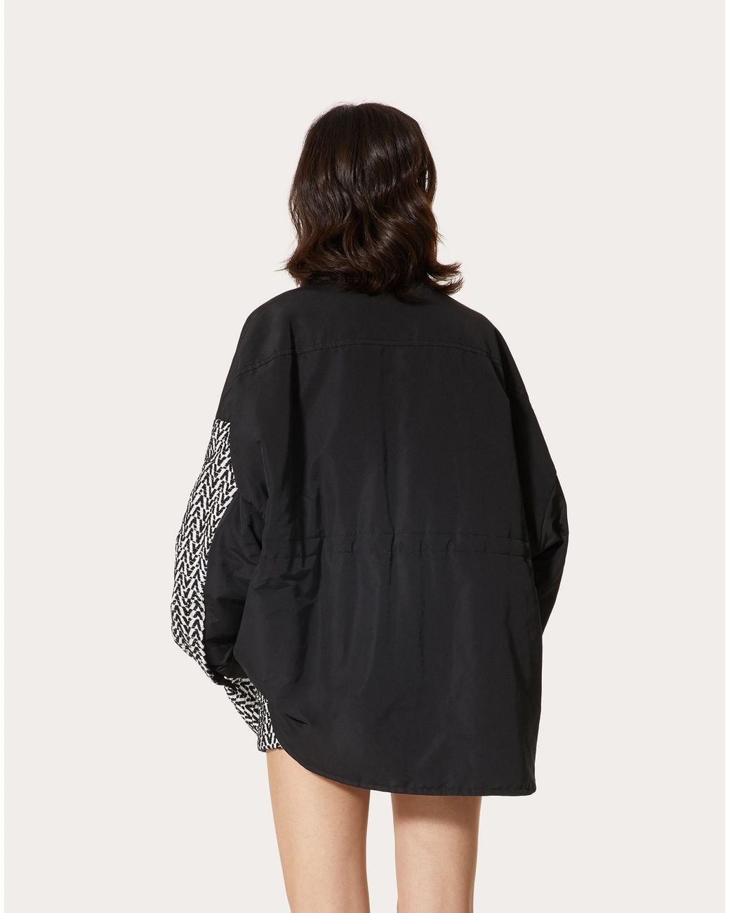 Valentino Black Optical Bouclé Drawstring-Waist Jacket