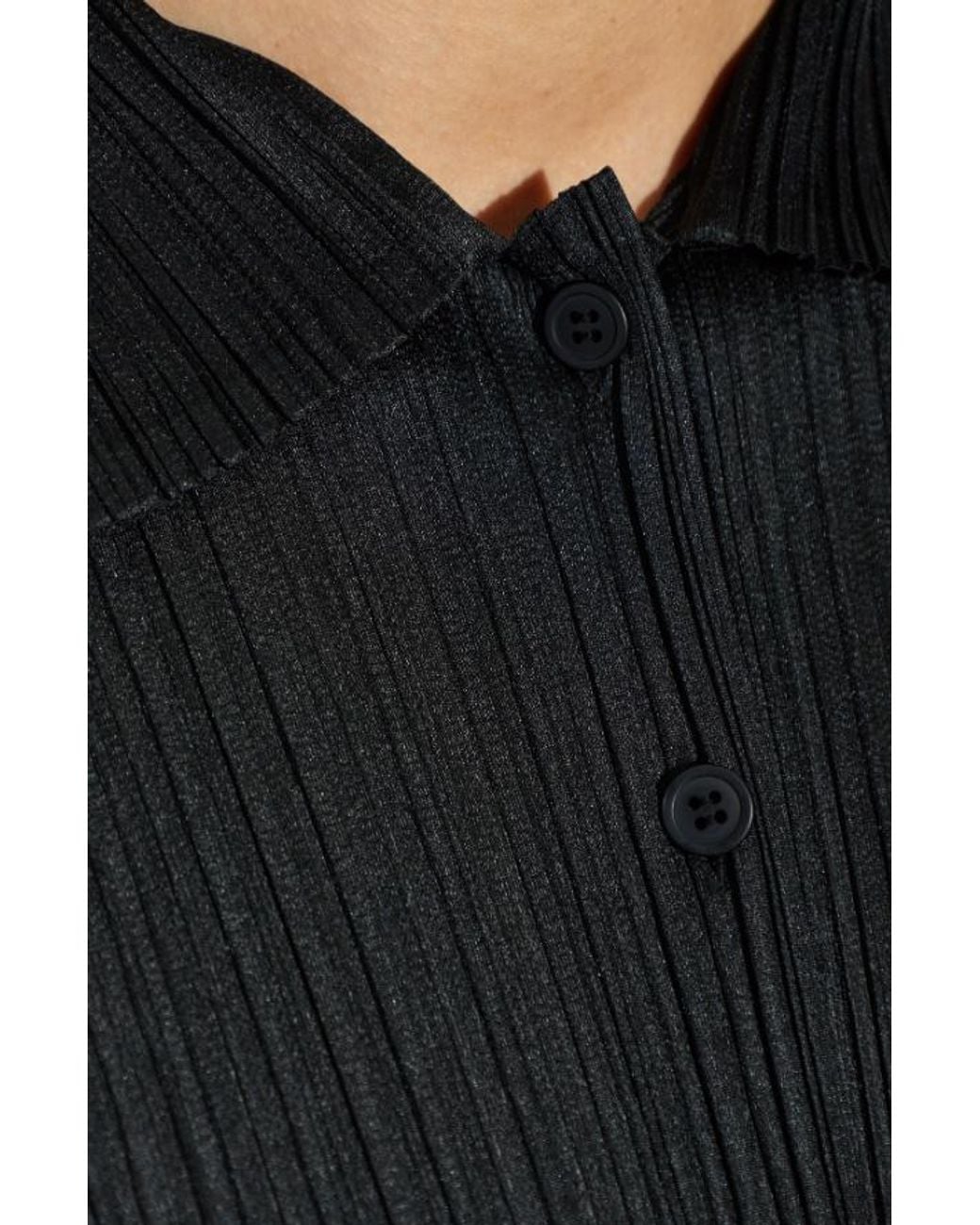 Pleats Please Issey Miyake Black Long-Sleeved Pleated Cardigan