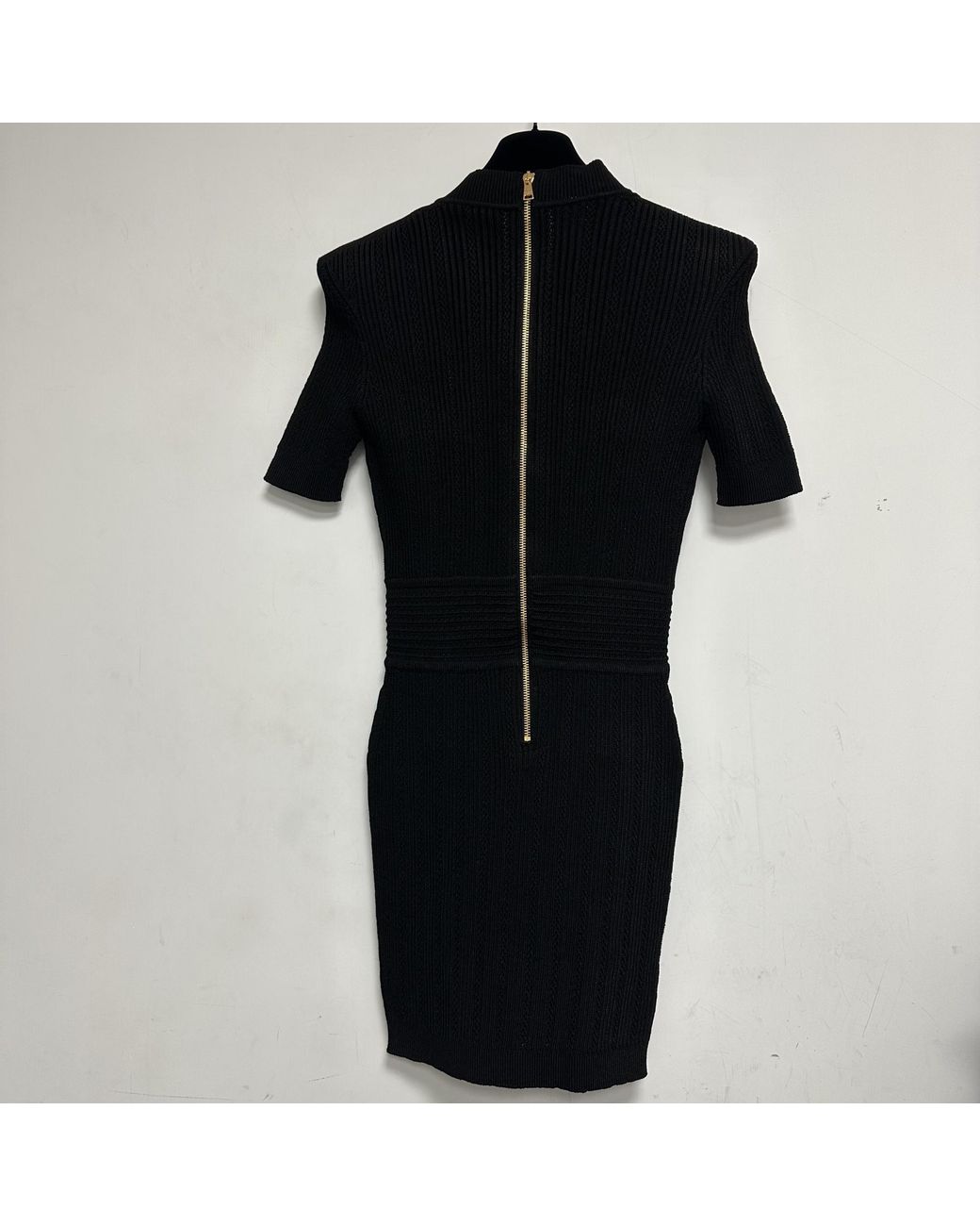 Balmain Black V-Neck Woven Mesh Mini Dress