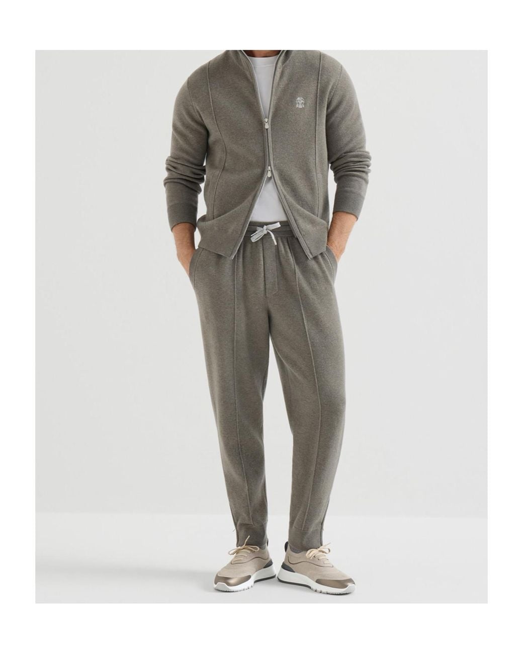 Brunello Cucinelli Gray Knit Panel Low-Top Sneakers for men