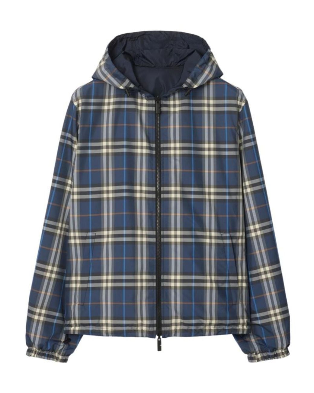 Burberry Blue Checked Hooded Reversible Jacket for men