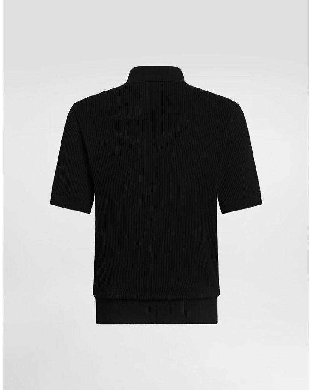 Dolce & Gabbana Black Ribbed Knit Polo Shirt for men